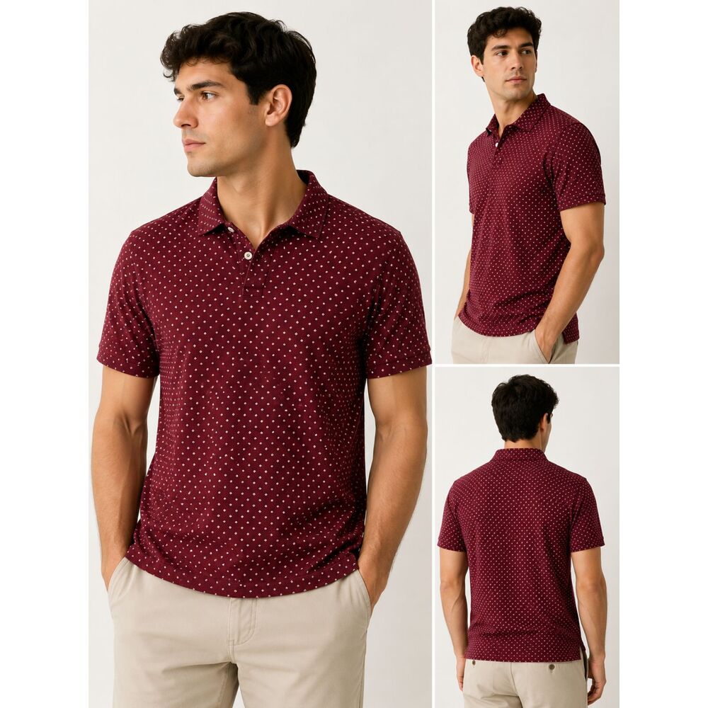 Apt. 9 Premier Flex Men's Polo Shirt Large Burgundy Dot Print